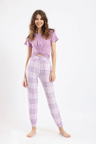 Woven Checkered Cotton Pajama Set