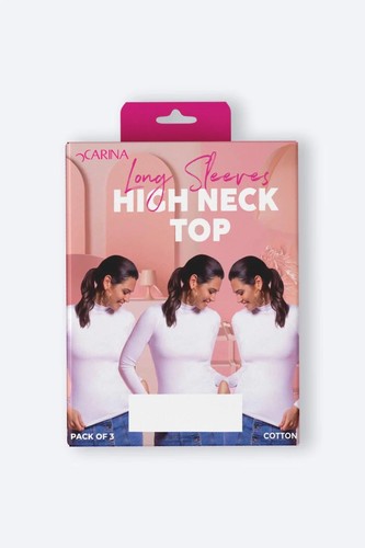 High Neck Cotton Bodysuit with Long Sleeves – Set of 3