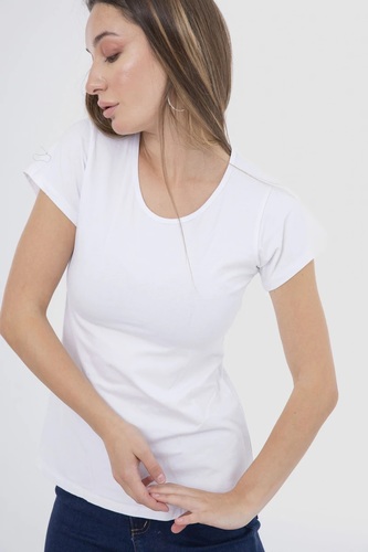 Cotton Bodysuit with Round Neckline and Short Sleeves